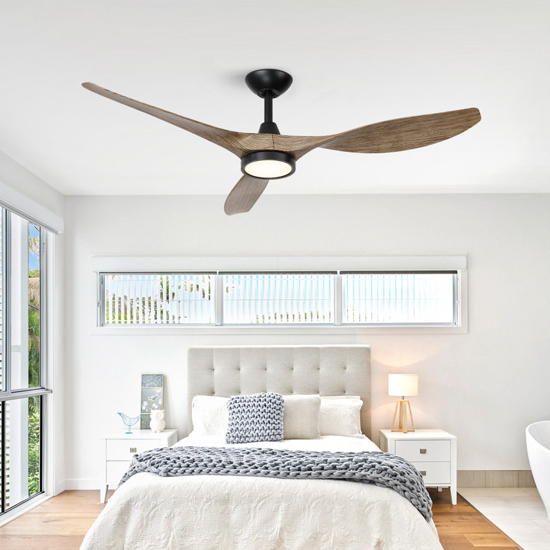 Ventilateur de plafond à DEL 52 po avec télécommande Ulanda, Noir avec pales brunes
