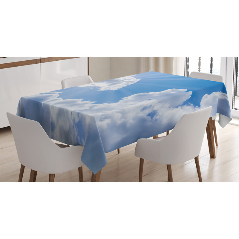 Ambesonne Landscape Tablecloth, Sun Rays Breaking Through The Clouds Atmosphere Nature Scenery Picture, Rectangular Table Cover For Dining Room Kitchen Decor, 52" X 70", Blue White