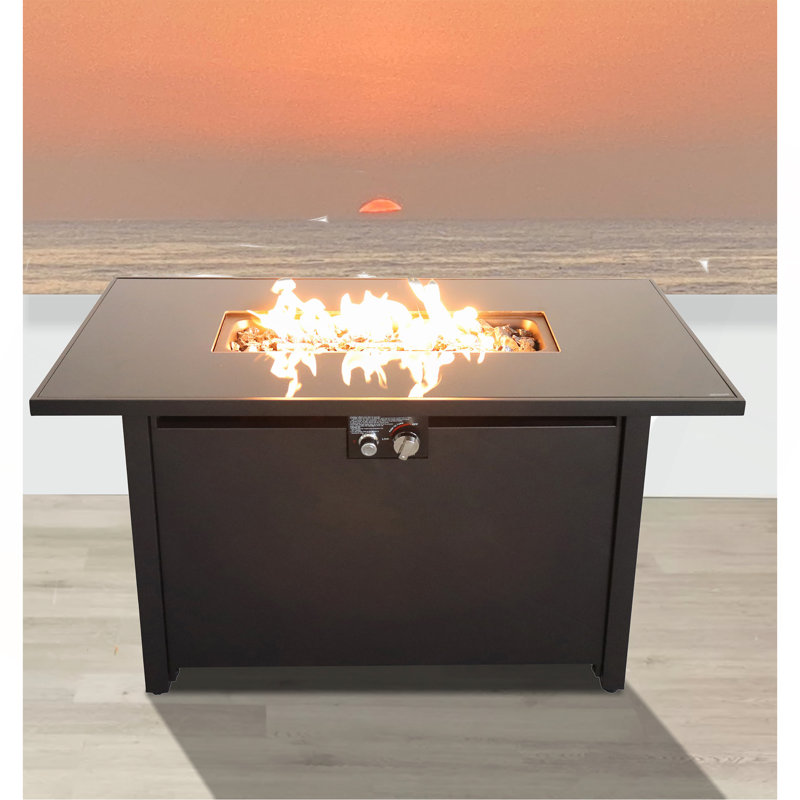 Table de foyer d'extérieur en acier de 25 po H x 42 po avec couvercle (noir), Noir