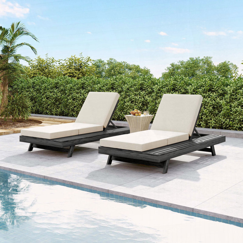 Chaise longue, fauteuil inclinable d'extérieur en bois d'acacia avec coussin triple résistant à l'eau, Noir