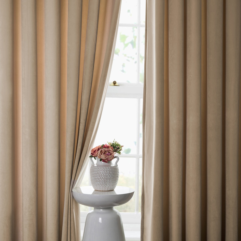 Rumson Crushed Velvet Eyelet Sheer Curtains Pair, Beige, 228cm x 228cm