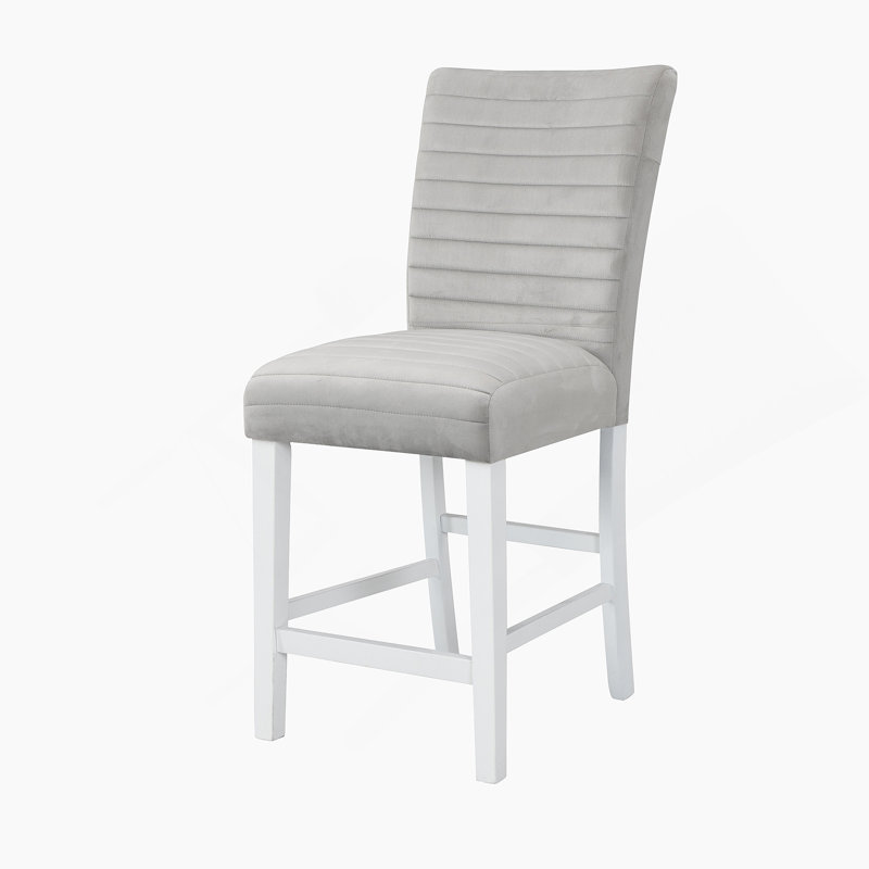 Chaise de bureau à hauteur de comptoir en velours gris et blanc brillant (ensemble de 2)