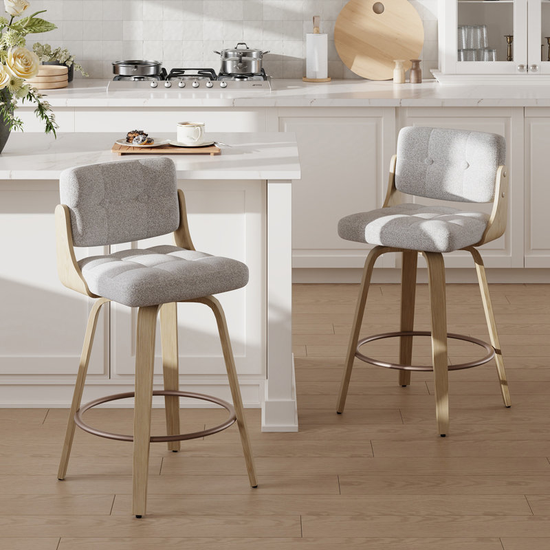 Modern 26" Swivel Counter Stool Upholstered Seat With Sturdy Wood Frame, Gray