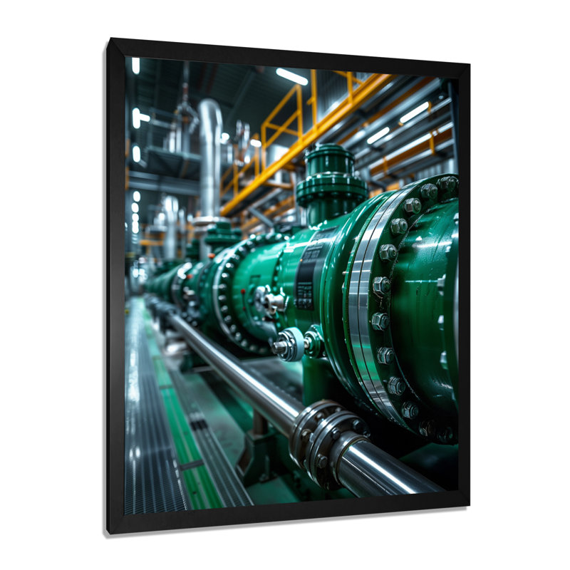 «Green Engine Power Plant Industrial Photo I - Power Plants», art mural, Cadre simple noir, H 16 po x l 32 po