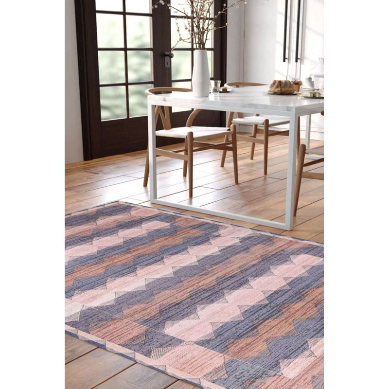 Tapis à motif géométrique beige rétro, Rond 5 pi