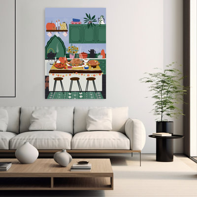 Cozy Thanksgiving Kitchen, art abstrait d'automne, tournesol contemporain, art mural