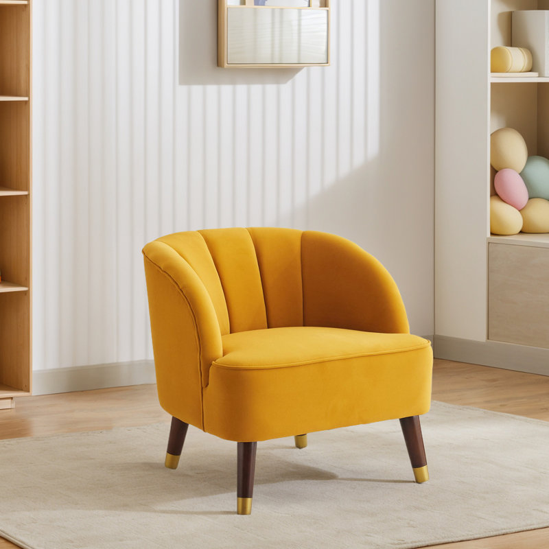 Fauteuil d'appoint rembourré avec pieds en bois, Velours orange