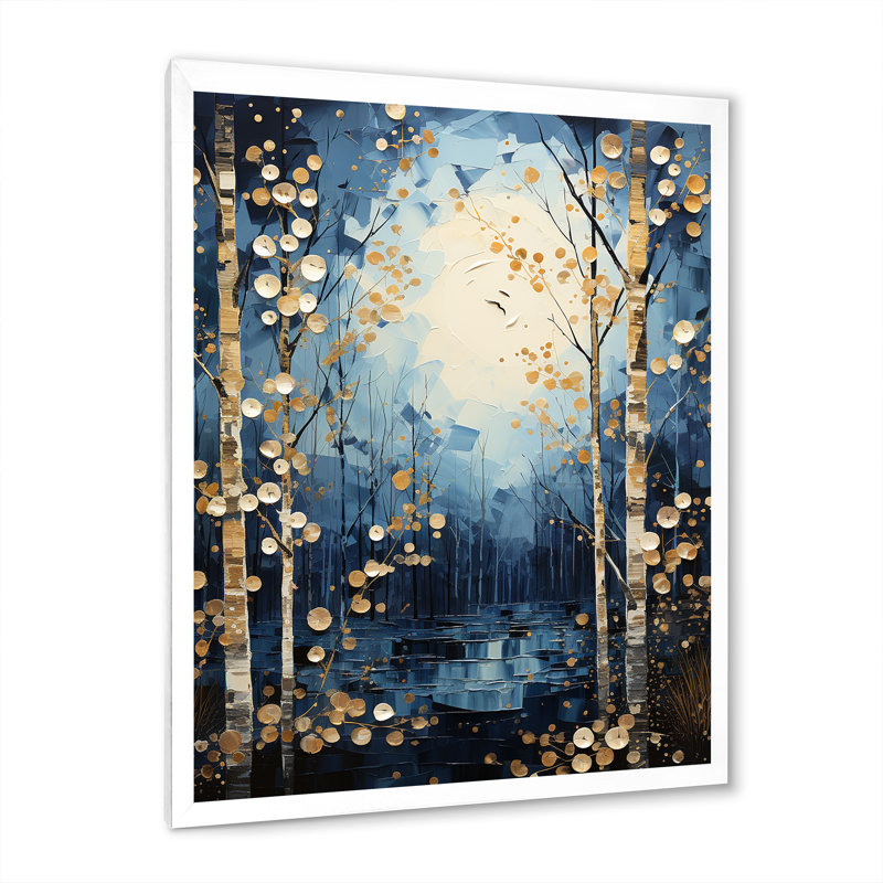 «Lestine Birch Woods Moonlit Symphony VI», reproduction sur toile, H 20 po x l 12 po x P 1 po, Cadre photo blanc