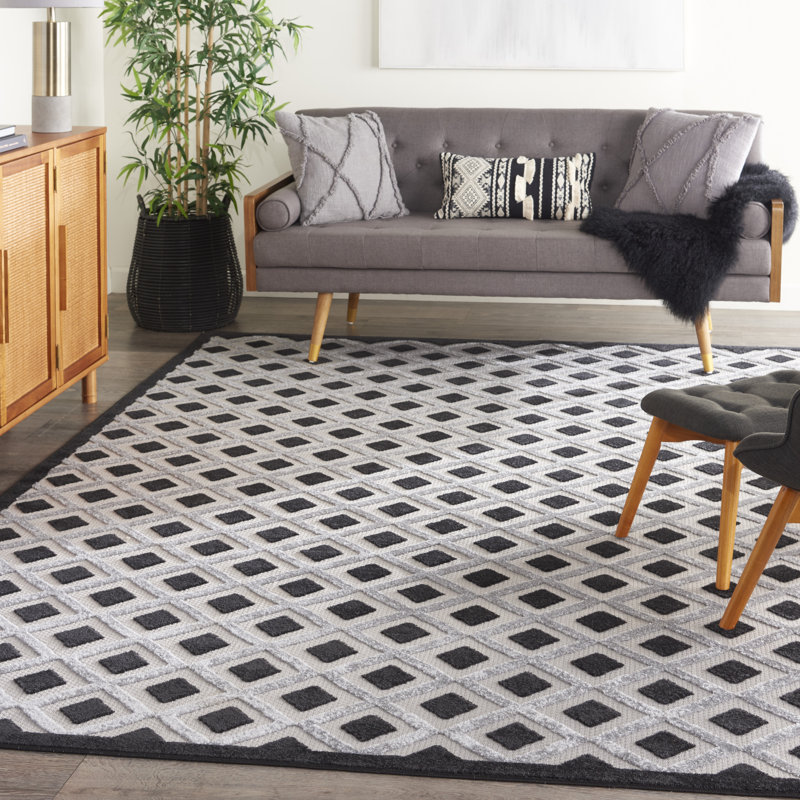 Tapis noir Newton Houndstooth, Rectangle 12 pi x 15 pi