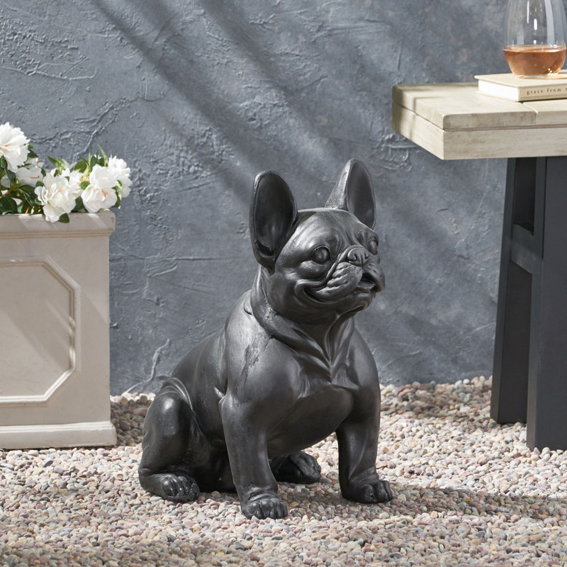 Statue de jardin bouledogue français Ohara, Noir mat
