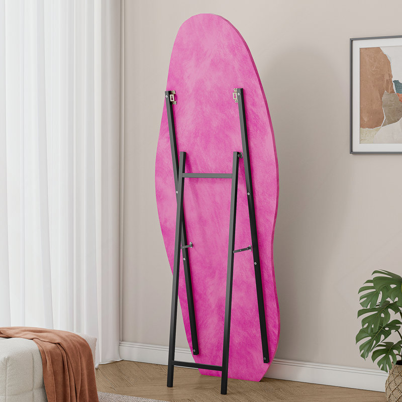 Full Length Mirror,Wooden Frame Floor Mirror,Irregular Wavy Mirror For Bedroom, Living Room, Dressing Room, Rose Pink