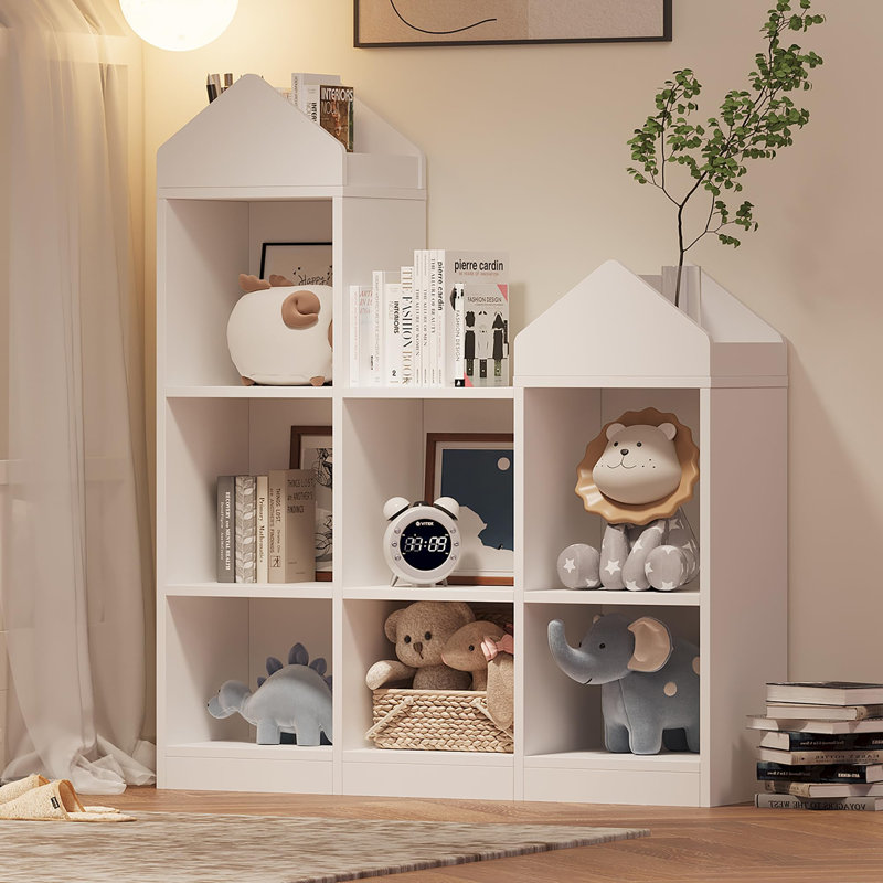 Bibliothèque pour enfants 7 compartiments en bois - Organisateur de rangement de jouets multifonctionnel - Vitrine moderne pour chambre de bébé, salle de jeux ou chambre d'enfant - Tablettes faciles d'accès, peu encombrantes