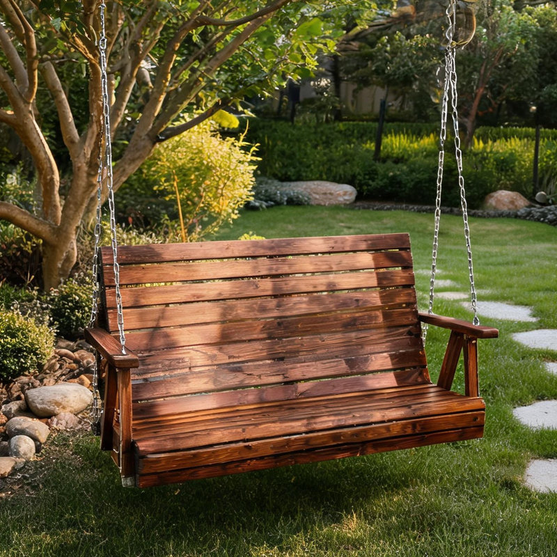 Balançoire d'extérieur en bois de sapin et de pin carbonisé avec chaînes ajustables pour terrasse et jardin, 160 cm