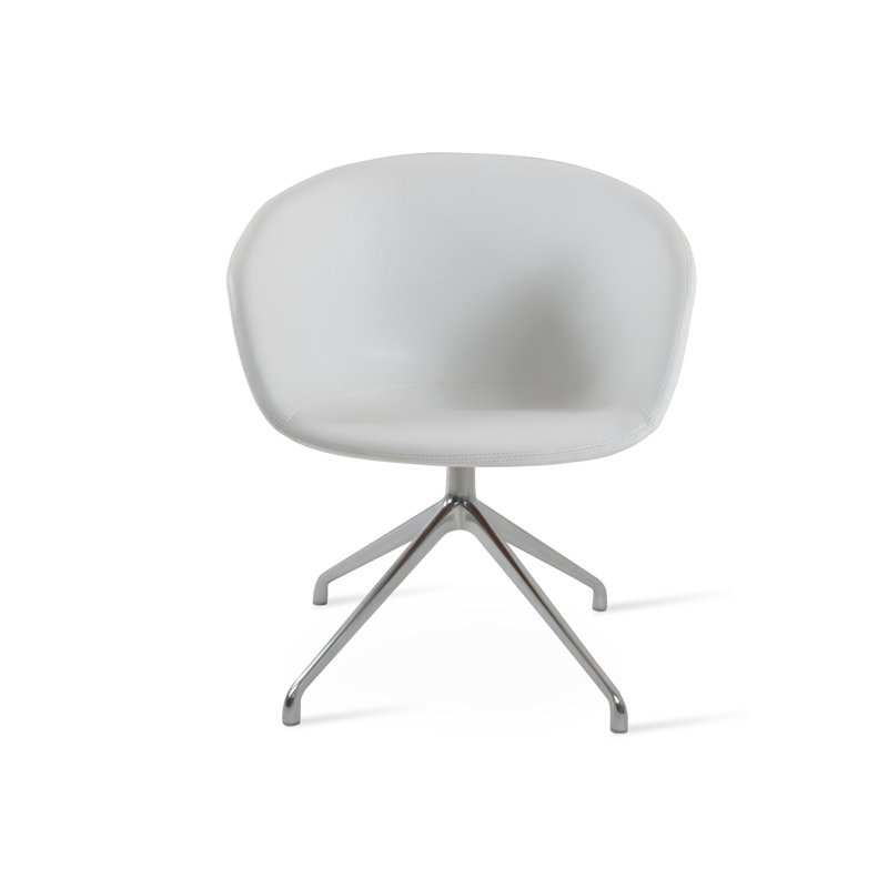 Tribeca Spider Swivel Arm Chair, Polished, White Faux Leather