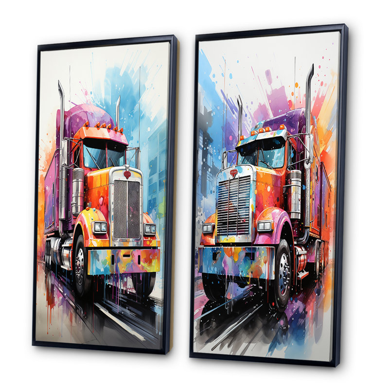 «Semi Truck Rebel Rumble», 2 pièces, H 40 po x l 40 po, Cadre noir