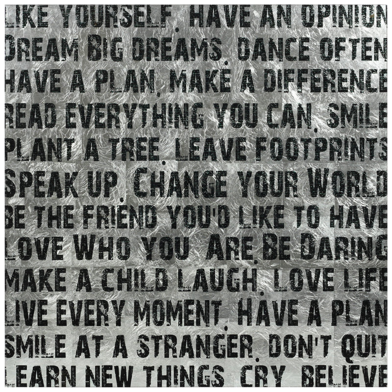 Silver Leaf Tempered Glass Motivational Quote Wall Art, 38" x 38"