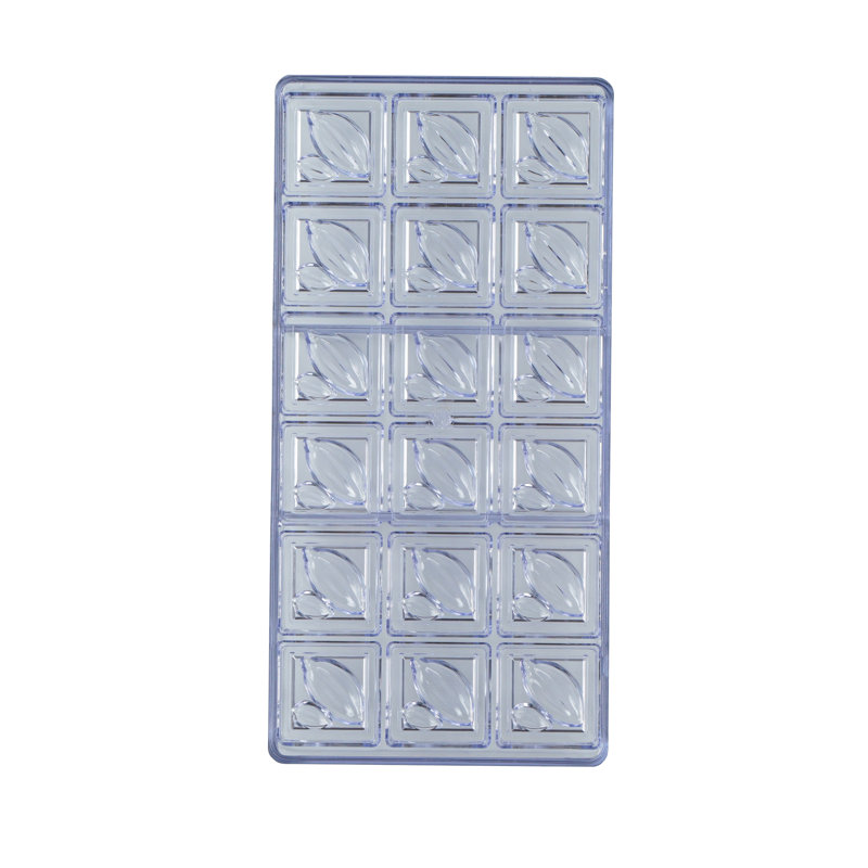 Moule à chocolat 10,8 x 5,3 pouces, 1 moule à bonbons congelable - 18 cavités, en forme de fève de cacao, en polycarbonate transparent, pour le chocolat, lavable au lave-vaisselle, facile à libérer