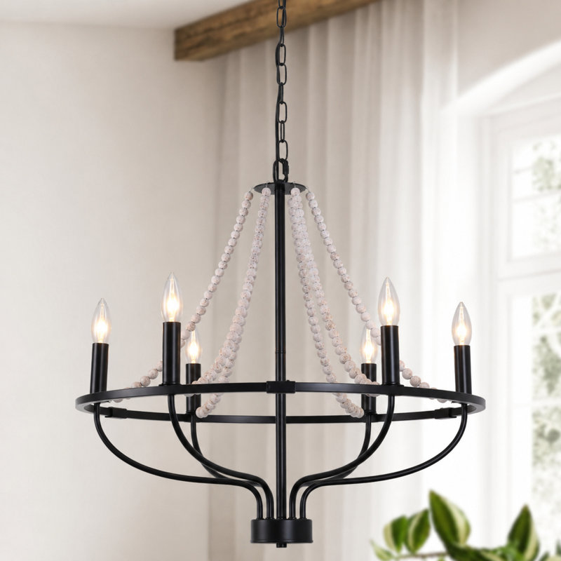  Resha 6-Light Dimmable Wagon Wheel Chandelier, 22" H x 25.6" W x 25.6" D, 6