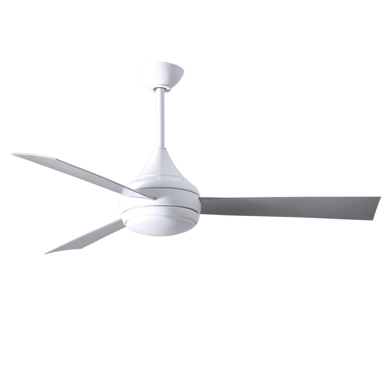 Donaire LED Outdoor Downrod Ceiling Fan, Gloss White, Brushed Stainless