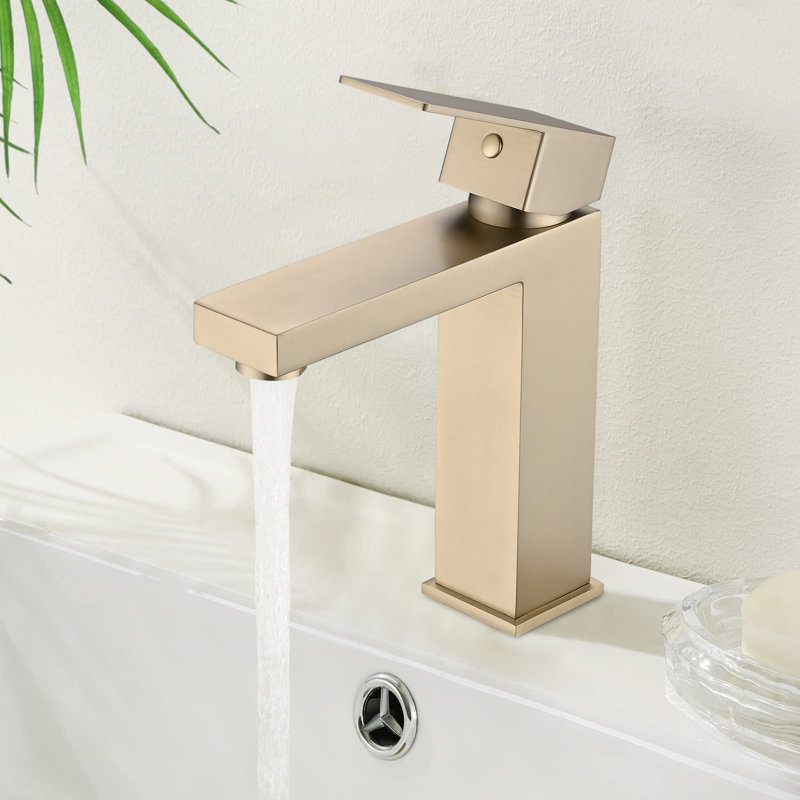 Single-Hole Single-handle Bathroom Faucet with Drain Assembly, Brushed Gold