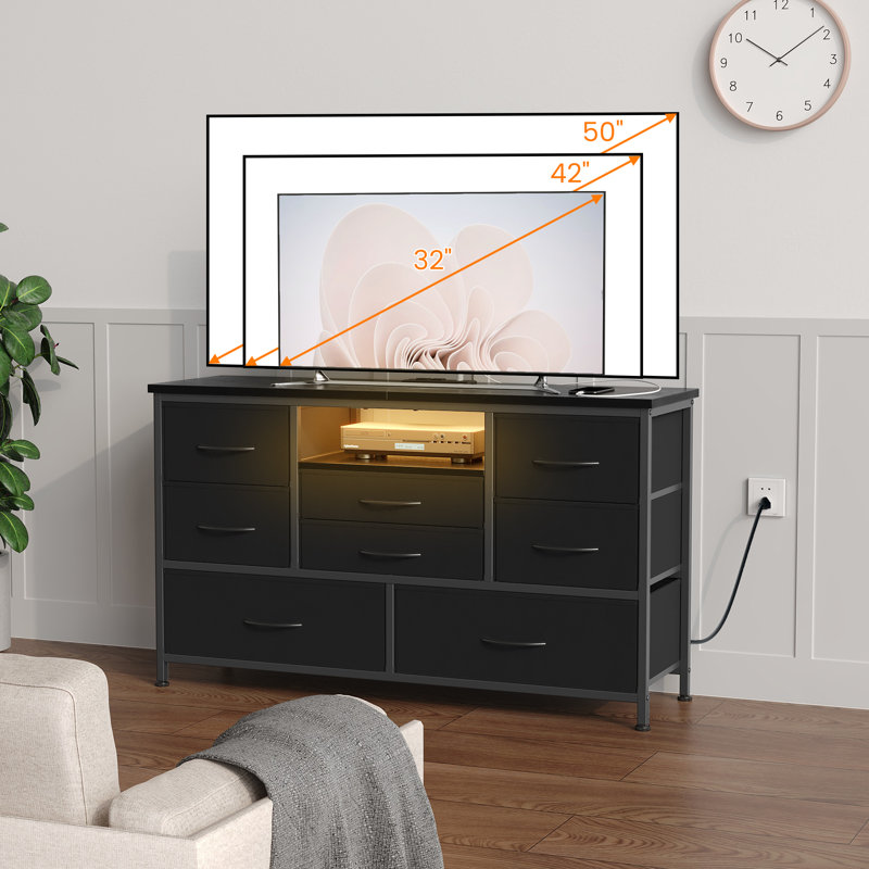 8 commode télé avec console et prise de courant pour téléviseur de 55 po, commode longue, Noir, noir, noir, noir