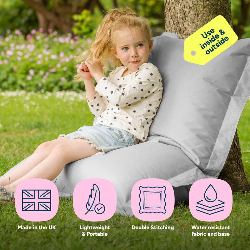 Kids Indoor-Outdoor Floor Cushion Bean Bag, Light Grey