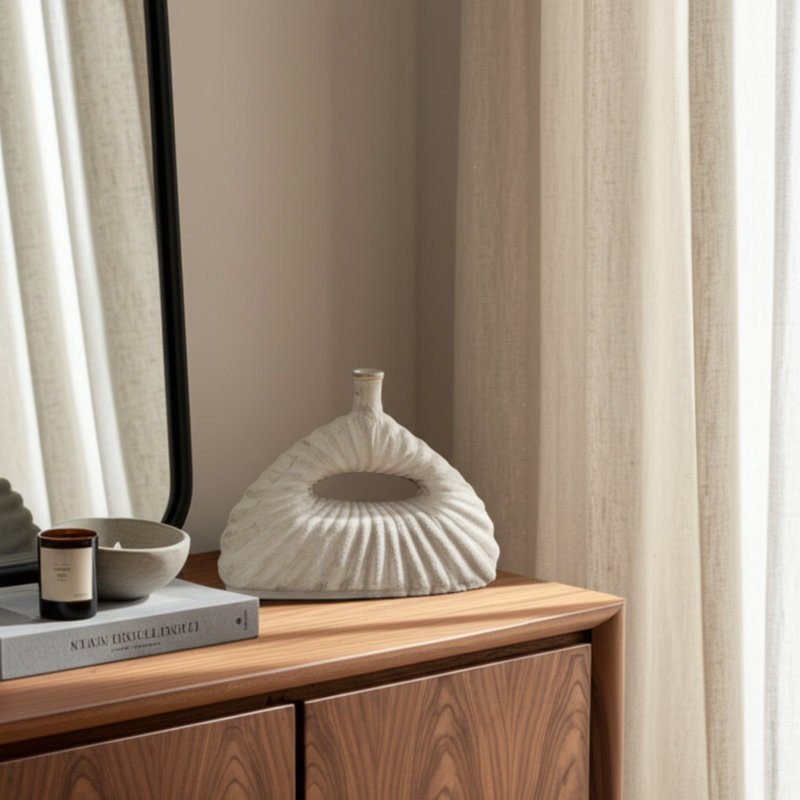 Sculptural Vase With Open Center For Home Decor - Unique Table Vase For  Faux Flowers Styling - Ivory, 11.5" H x 15" D