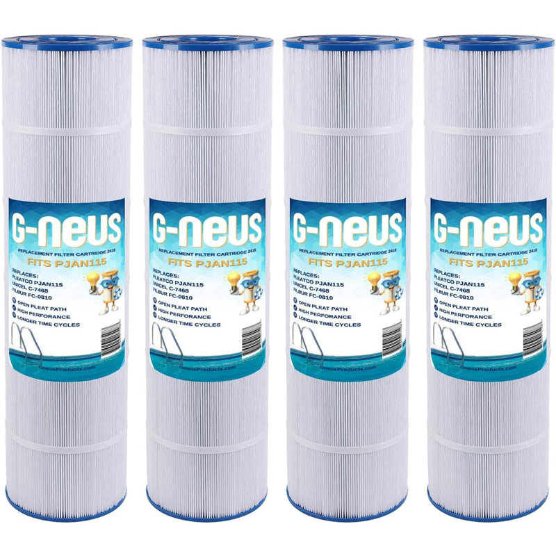 Filtre pour piscine et spa G-NEUS | Remplace Pleatco PJAN115, PJAN115-PAK4, C-7468-4, FC-6410 | Couverture de 115 pieds carrés (x4) | Cartouche de remplacement haute performance, paquet de 4