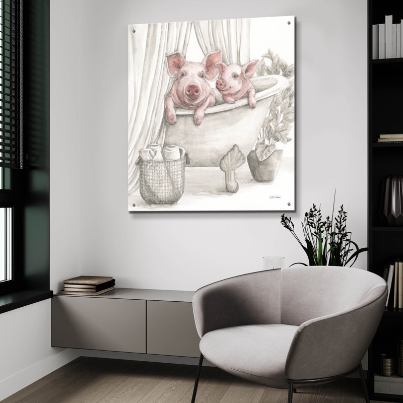 «Pigs In A Tub Color» par Leslie Trimbach, art mural en verre acrylique, 36 po x 36 po, H 12 po x l 12 po x P 0,13 po