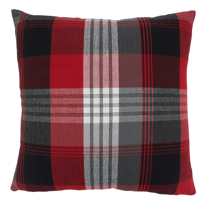 Red and Black Plaid Cotton Pillow Cover, 20"