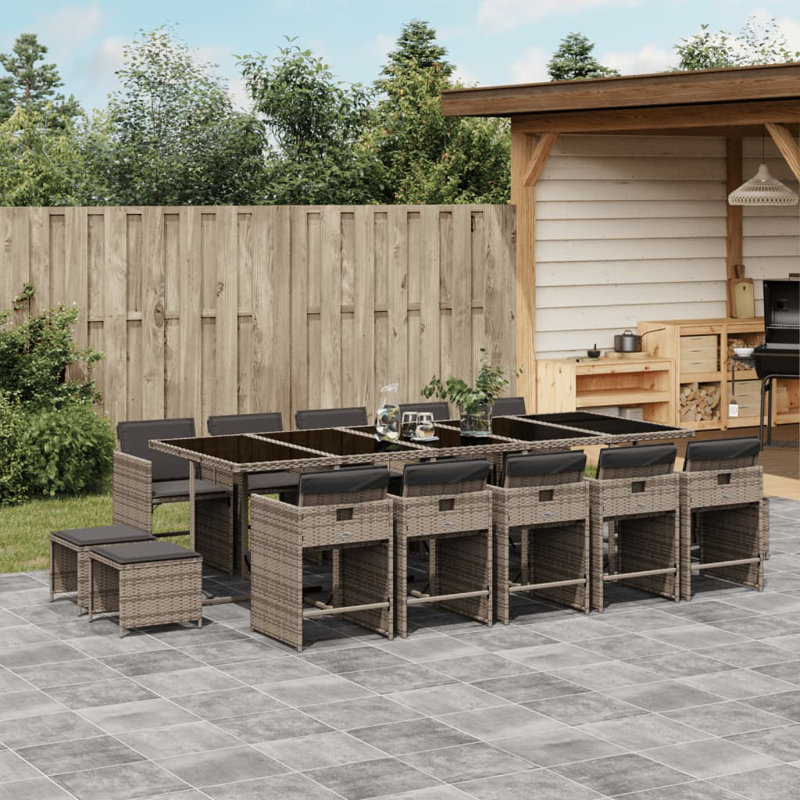  Patio Dining Set Set Of 14 Gray PE Rattan 14-Seater Foldable