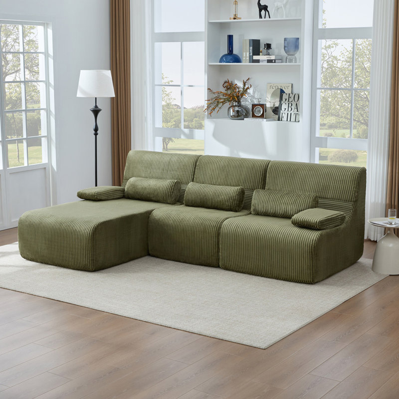 Canapé d'angle rembourré de 250 cm avec méridienne, Vert