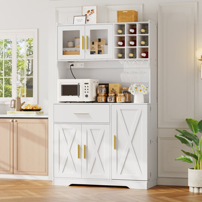 70.9" Kitchen Pantry with 5 Doors, Microwave Shelf