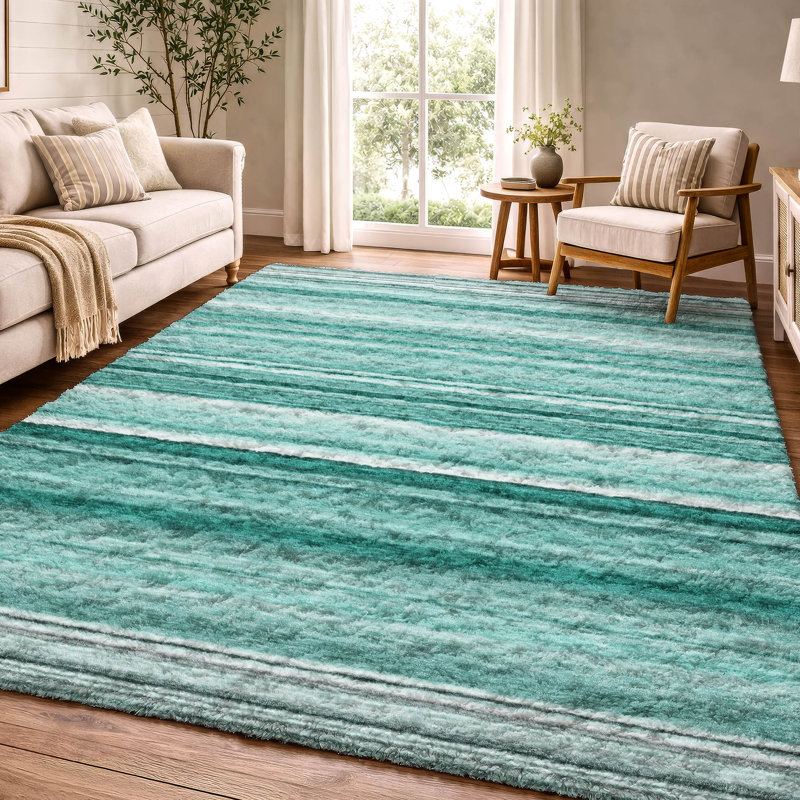 Tapis à poil long de qualité supérieure lavable à la machine Dream ADS529, Turquoise, 10 pi x 14 pi