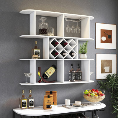 Support à 3 bouteilles pour bouteilles de vin et verres à fixation murale