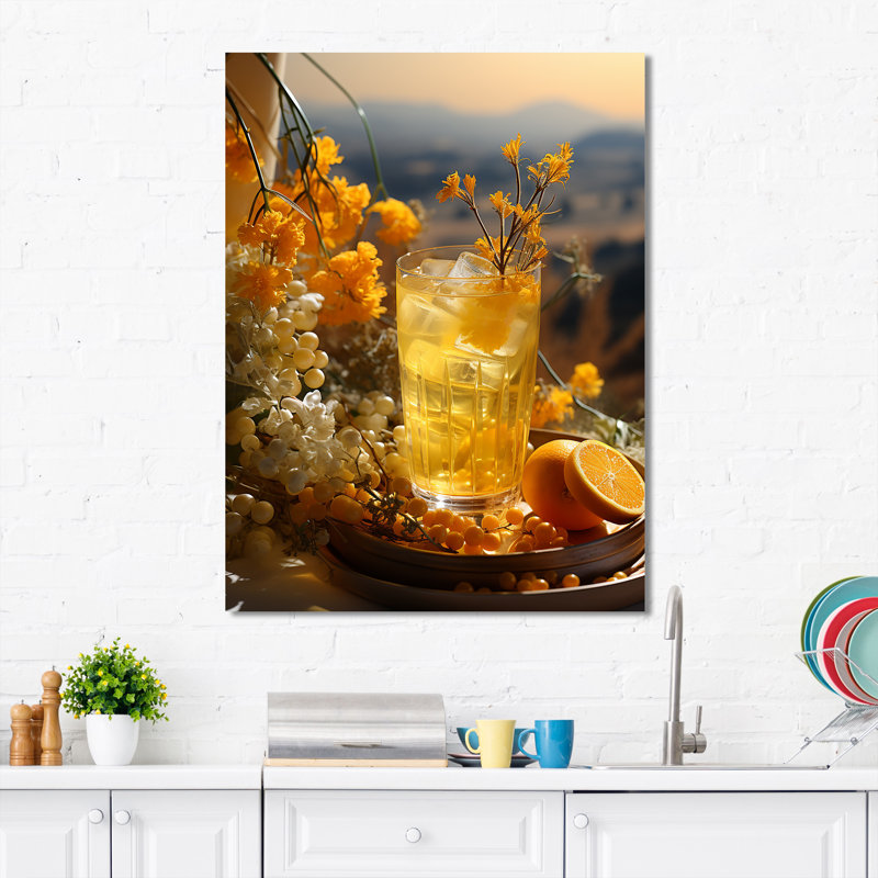Cocktail jaune ensoleillé paille tequila I - Art mural cocktails, H 32 po x l 16 po x P 1 po