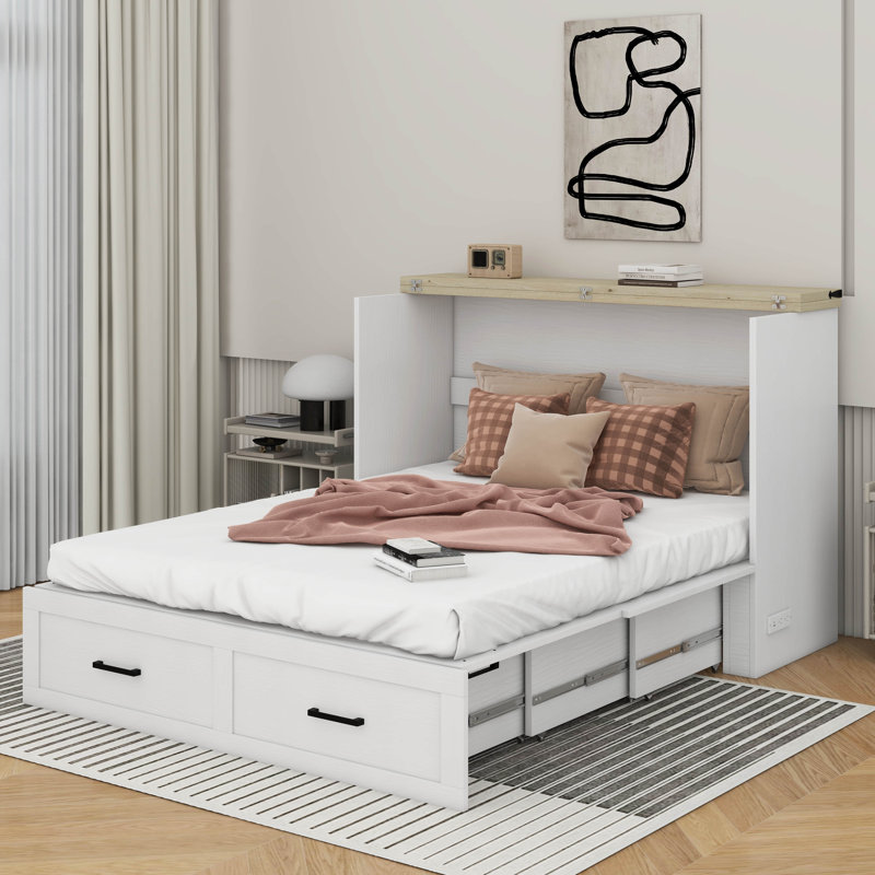 Grand lit escamotable avec station de charge, Blanc