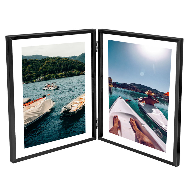 Hinged Floating Metal Frame with Real Glass, 8" x 10", Black