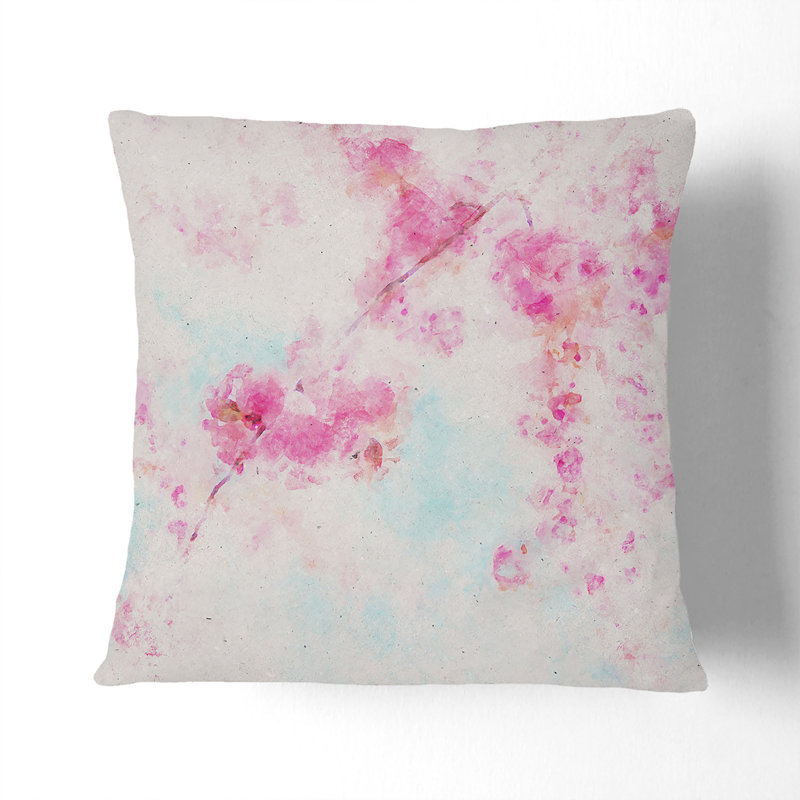 Cherry Blossom Tree in Spring Watercolour Cushion with Filling, 55cm H x 55cm W x 20cm D, Stone