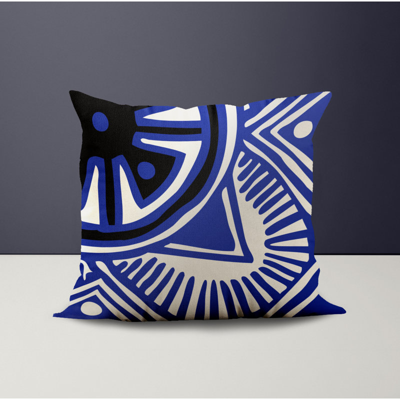 Jeté carré en polyester intérieur / extérieur, L 15 po x H 15 po, Bleu marine