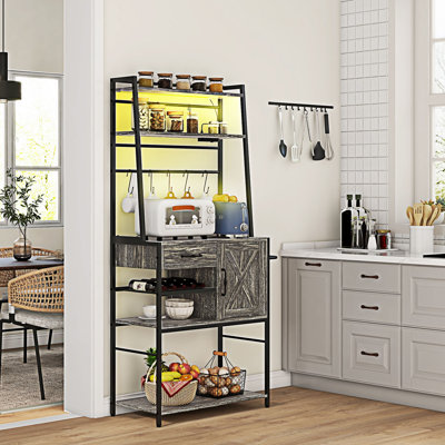 Coffee Bar Microwave Stand with Power Outlet