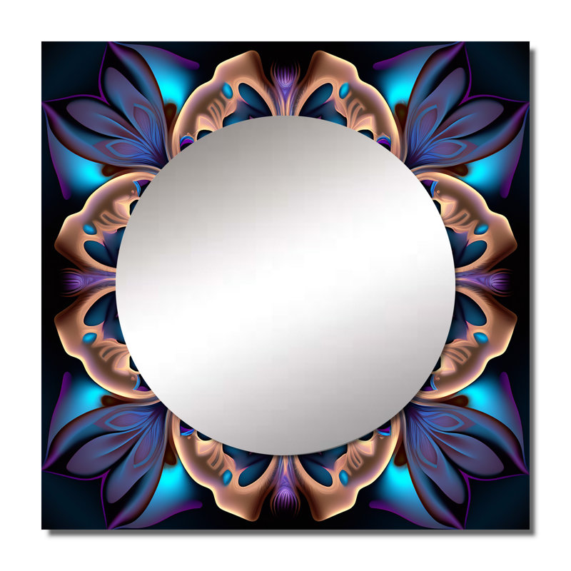 Mandala céleste en mauve mystérieux et bleu III - miroir carré boho mandala pour décoration murale, 29 po x 29 po