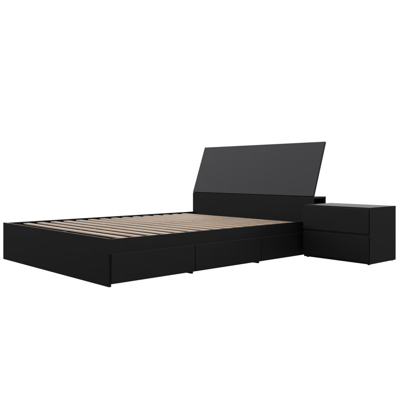 Ensemble de chambre à coucher avec rangement réversible 2 pièces Porter, Double, Noir