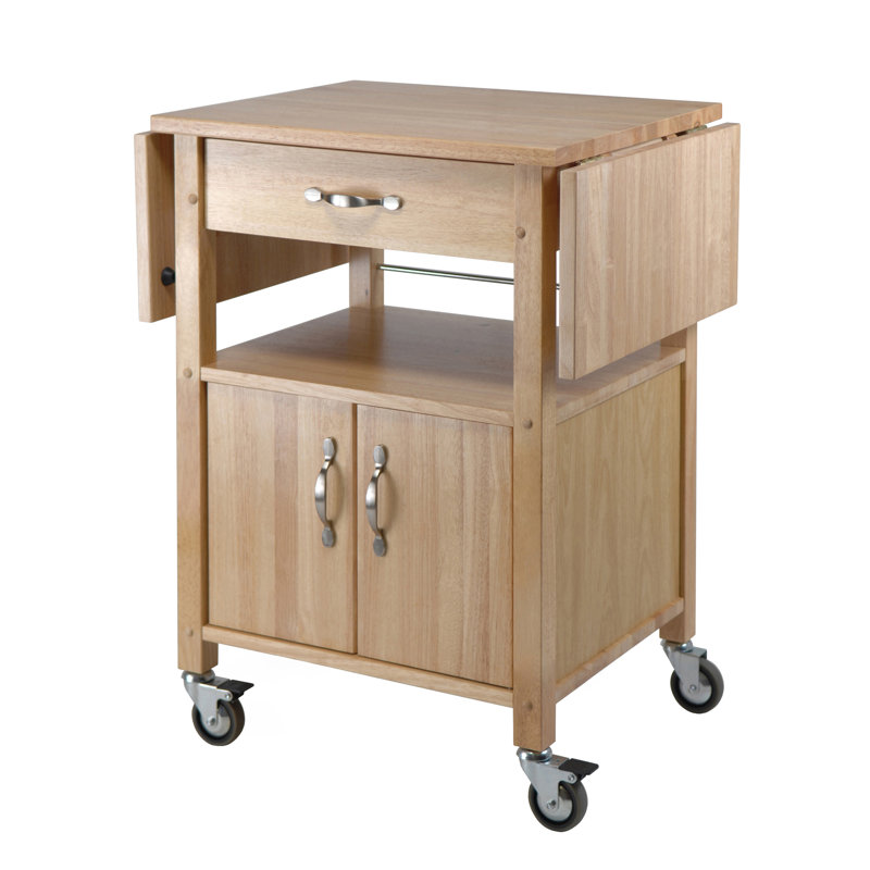 Transitional Brown Wood Drop-Leaf Kitchen Cart with Storage