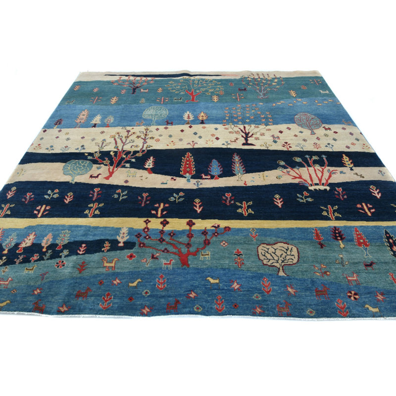 Tapis oriental tribal multicolore 8 x 8 One-of-a-Kind