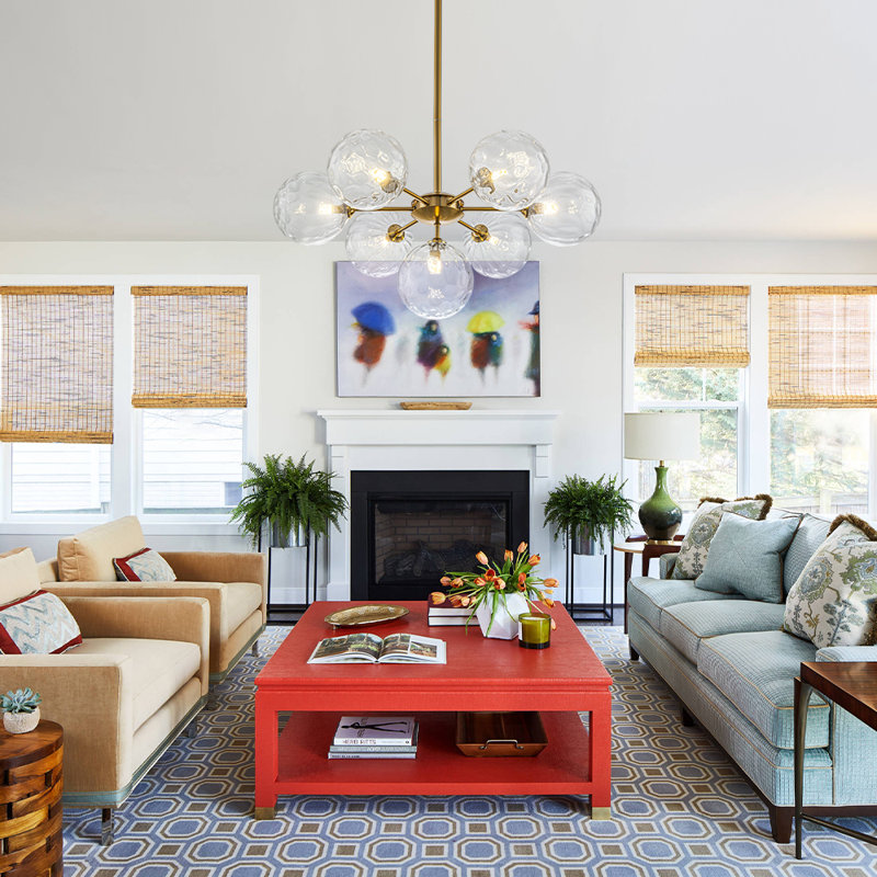 Eclectic Modern 7-Light Dimpled Glass Sphere Chandelier