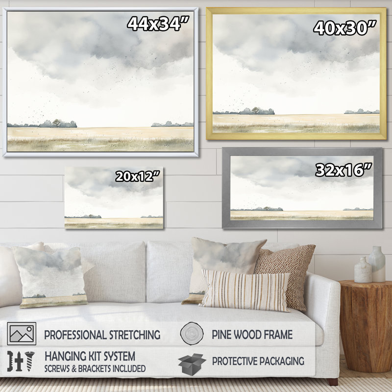 Beige tempête charme de prairie V - tempêtes, impressions sur toile, Toile tendue, H 16 po x l 32 po x P 1 po