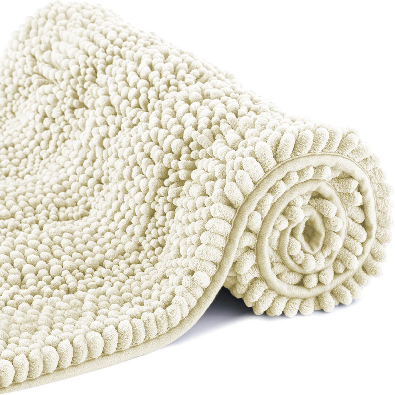 Chenille Non-Slip Non-Slip Bath Mat, Cream, 40cm Width X 60cm Length