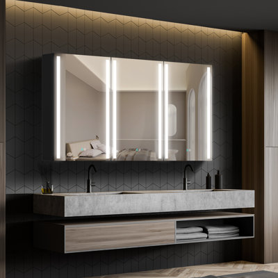 Cengiz 60x30 inch Lighted Medicine Cabinet Mirror Anti-fogger 3 Color Temperature Brightness