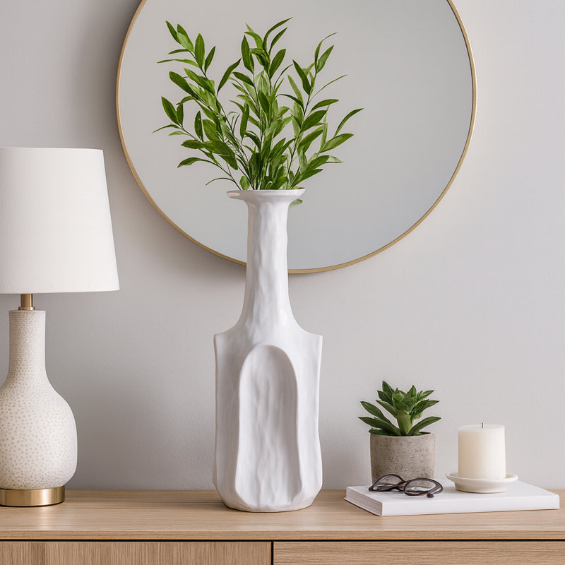 Sleek White Vase for Modern Home Decor – Stylish Table Vase for Living Room, Bedroom, or Office – Perfect Decorative Vase for Fresh Flowers and Accents – White